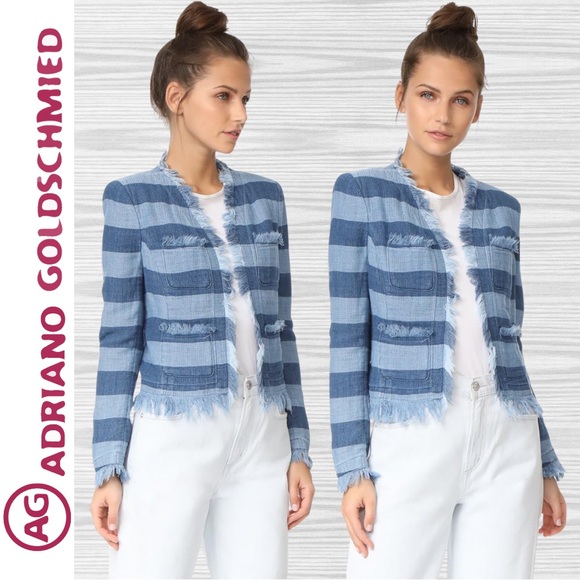AG Adriano Goldschmied Women Capucine Jacket Piscine Stripe Washed Indigo/Small - Picture 6 of 10